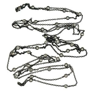 Open Bezel Cubic Zirconia Necklace VtG Silver Plated Metal Chain Extra Long Rare